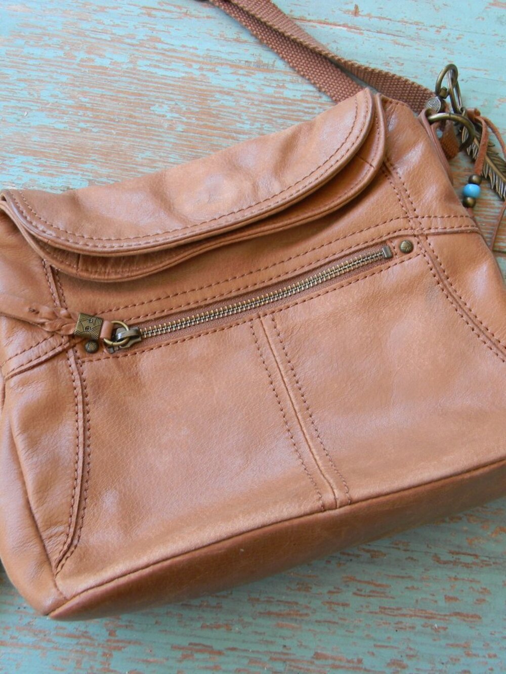The Sak Happy and Free TAN LEATHER BOHO SMALL Crossbody
